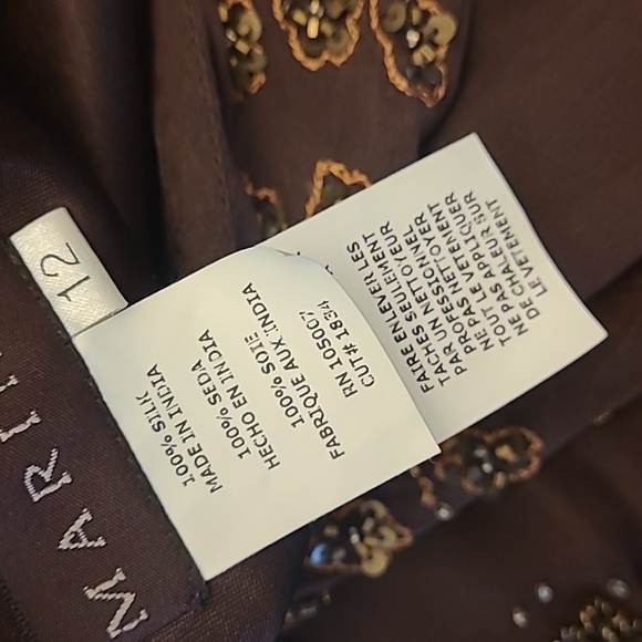 EUC VTG Marina 100% Silk Beaded and Sequined Chocolate Bown Lined Dress - Picture 15 of 17